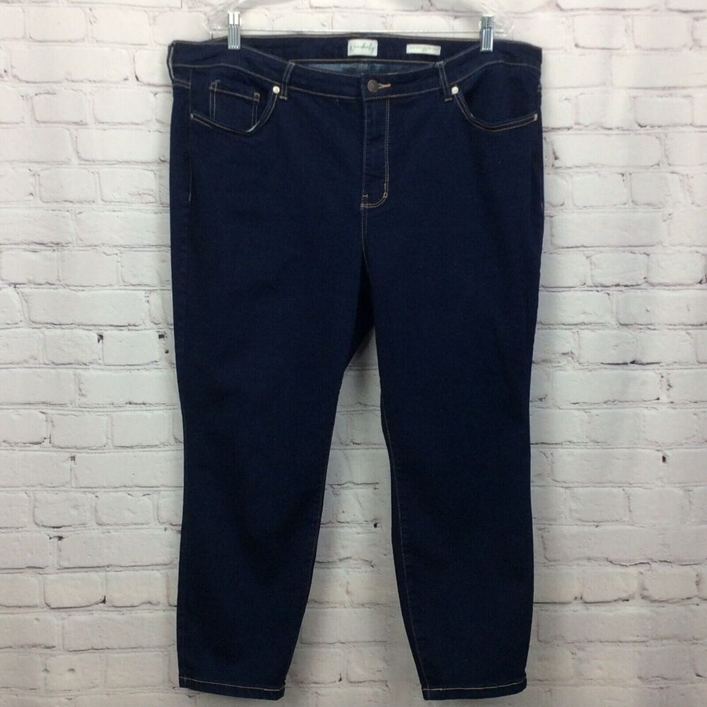 Wonderly Blue Jeans Women's Plus Size 22 W Mid Rise Skinny Crop Stretch Festive